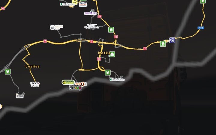 A map of Kotka. - Finland in Euro Truck Simulator 2 Beyond the Baltic Sea - New cities - Euro Truck Simulator 2 Game Guide