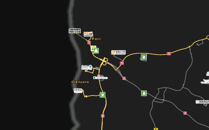 A map of Pori. - Finland in Euro Truck Simulator 2 Beyond the Baltic Sea - New cities - Euro Truck Simulator 2 Game Guide