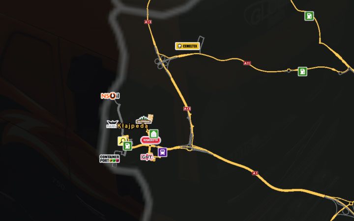 A map of Klaipeda. - Lithuania in Euro Truck Simulator 2 Beyond the Baltic Sea - New cities - Euro Truck Simulator 2 Game Guide