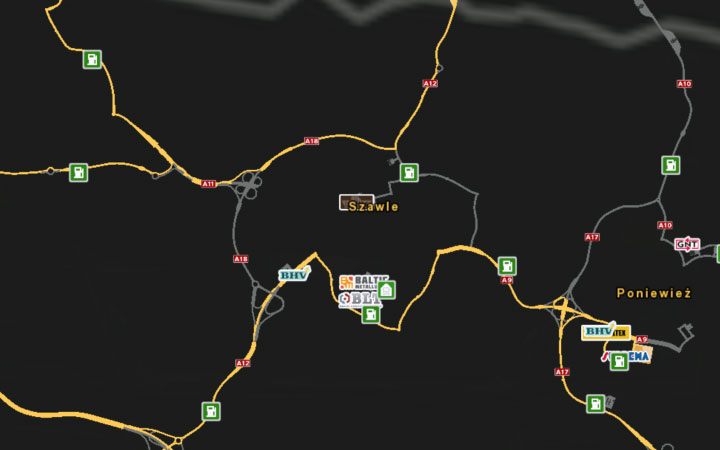 A map of Slauliai. - Lithuania in Euro Truck Simulator 2 Beyond the Baltic Sea - New cities - Euro Truck Simulator 2 Game Guide