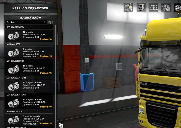 Each of the gearboxes has a displayed gear ratio and differential - ETS2: Upgrades and customization - Repair and modifications - Euro Truck Simulator 2 Game Guide