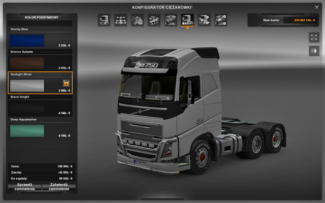 The truck customization tool offers only colors and patterns created for that model by its producer - ETS2: Upgrades and customization - Repair and modifications - Euro Truck Simulator 2 Game Guide
