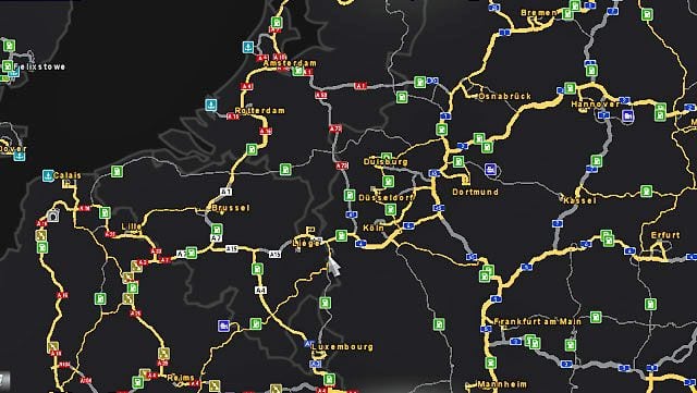 The middle map allows for planning a trip - ETS2: World of the game - map - Map - Euro Truck Simulator 2 Game Guide