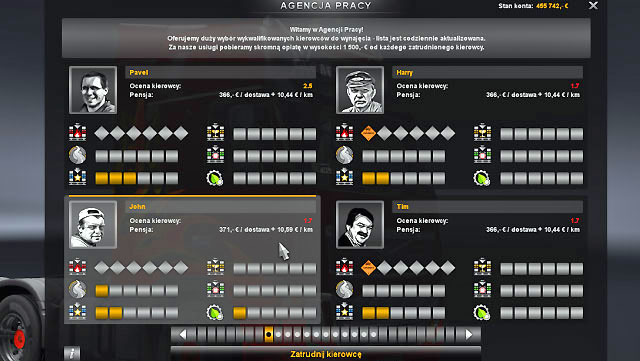 The agency, regardless the skills of employed drivers, always charges a commission in amount of EUR 1,500 - ETS2: Employing drivers - how to do it? - Employees - Euro Truck Simulator 2 Game Guide