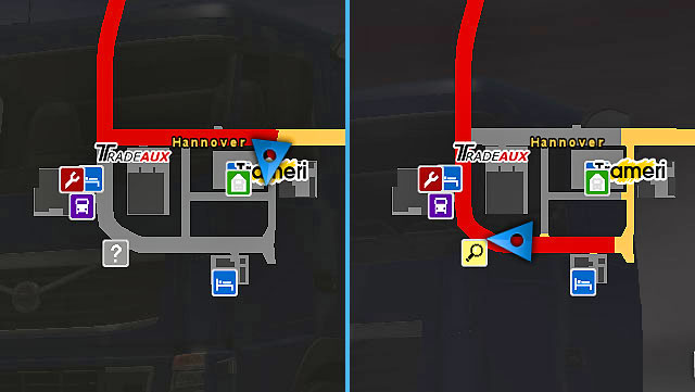 Such unknown objects are marked with a question mark icon - ETS2: Exploring objects - Map - Euro Truck Simulator 2 Game Guide