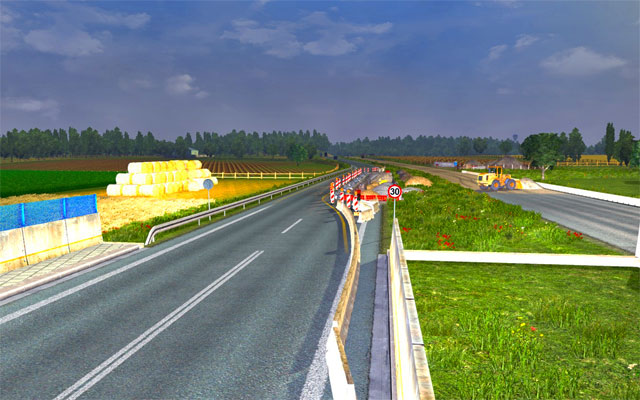 When you travel pay attention to speed limit signs which inform about potential danger - ETS2: Narrowing and roadworks | Roads - Roads - Euro Truck Simulator 2 Game Guide