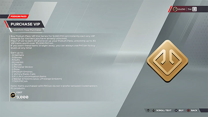 The second type is the VIP pass, which needs to be purchased with Pitcoins - F1 22: Microtransactions (MTX) - are they in the game? - FAQ - F1 22 Guide