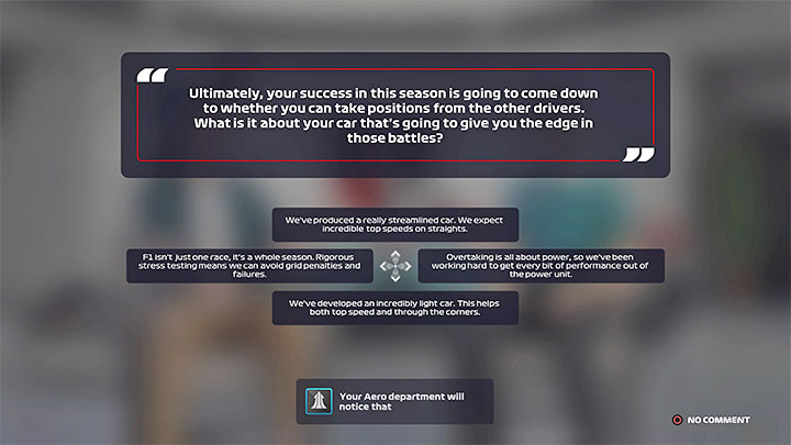 In the case of the My Team mode, at the end, you also have an interview with Will Buxton with various answers to choose from - F1 22: Career - tips and team management - Basics - F1 22 Guide