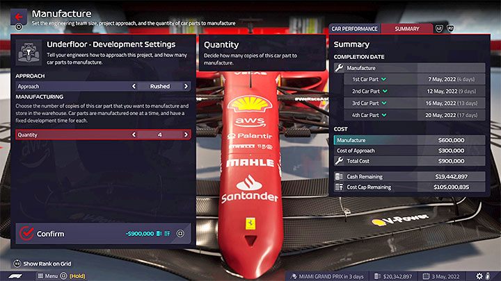 Development - in this window you can - F1 Manager 2022: Cars and their development - designing parts - Basics - F1 Manager 2022 Guide