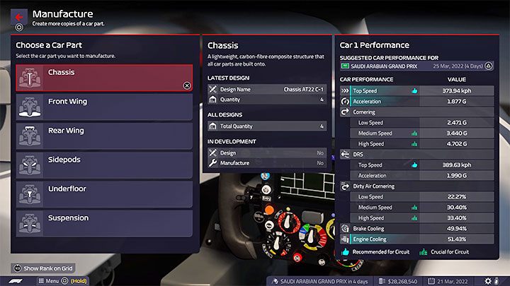 Warehouse allows you to manufacture every part you know, i - F1 Manager 2022: Cars and their development - designing parts - Basics - F1 Manager 2022 Guide