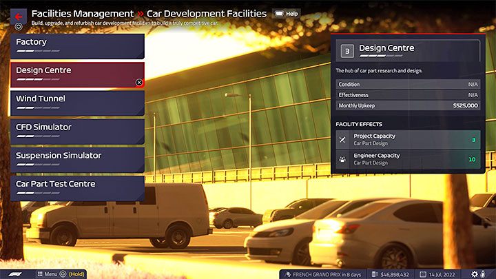 Expanding your design center can help you make the process of designing parts more effective - F1 Manager 2022: Cars and their development - designing parts - Basics - F1 Manager 2022 Guide