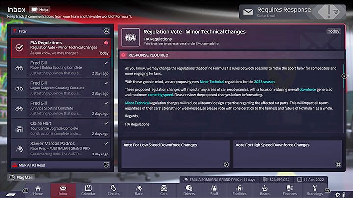In real Formula 1, regulations change before each season, and this is reflected with a corresponding feature in F1 Manager 2022 - F1 Manager 2022: New Season - Rule Changes, Research - Basics - F1 Manager 2022 Guide