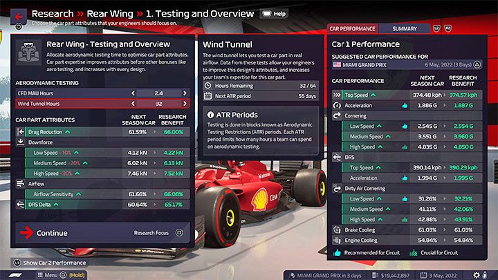 The next steps of researching new parts are very similar to designing parts for the current season - we described the process in more detail on a separate page of Car and its development - F1 Manager 2022: New Season - Rule Changes, Research - Basics - F1 Manager 2022 Guide
