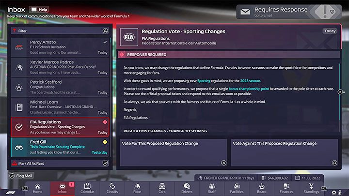 Later in the career, there will be more votes on changes to the regulations - F1 Manager 2022: New Season - Rule Changes, Research - Basics - F1 Manager 2022 Guide