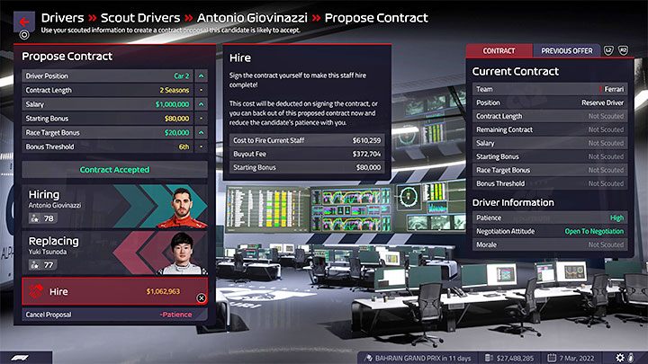 Choose any driver from the list (we recommend a cheap one) and start negotiating a contract - F1 Manager 2022: Trophies / Achievements - list of all, trophy guide - Appendix - F1 Manager 2022 Guide