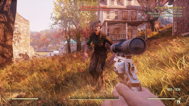 A Feral Ghoul is also not very difficult to deal with but remember - getting closer to it will increase your radiation level, so try to kill it from a longer distance - An Ounce of Prevention - Fallout 76 Walkthrough - Main missions - Fallout 76 Guide