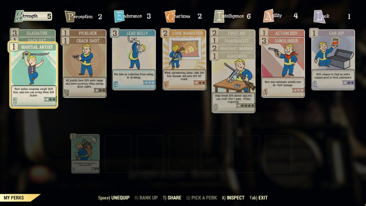 Profit cards determine your characters abilities. - Fallout 76 Wastelanders: Best starting tips for the expansion - Gameplay basics - Fallout 76 Guide