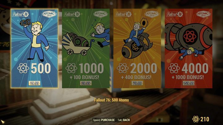 Atoms can be bought is several quantities. - Are there microtransactions in Fallout 76? - FAQ - Fallout 76 Guide