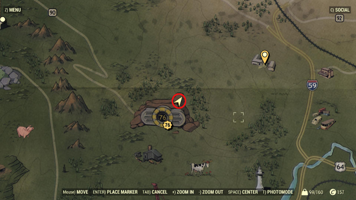 Continue along the hill to reach the marked place. - A good weapon to start with in Fallout 76 - Gameplay basics - Fallout 76 Guide