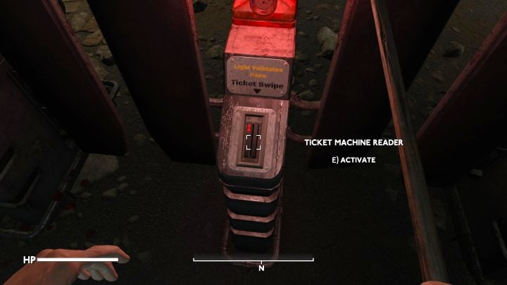 You must approach the red active gate (all others are inactive) and interact with the ticket machine reader (screenshot above) - Fallout London: How to get a ticket to the subway gate? - Fallout: London: Quests - Fallout London Guide