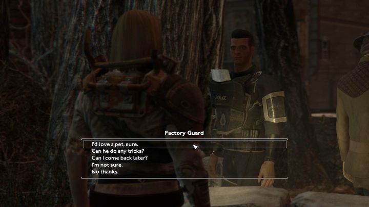 A small task related to talking to the factory guard next to the entrance to the Prilladog Food Factory will be triggered - Fallout London: How to adopt Churchill? - Fallout: London: Factions and companions - Fallout London Guide