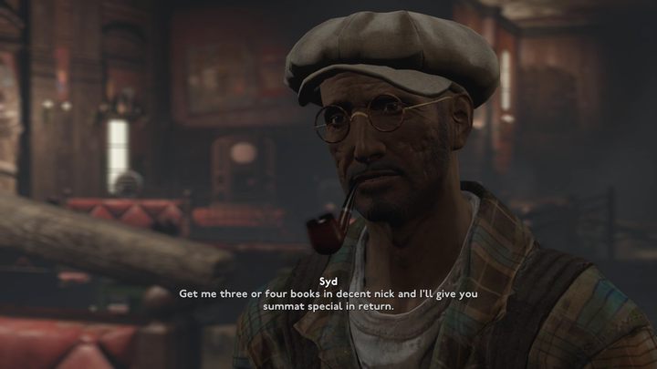 You can start the quest in the Swan & Mitre pub - Fallout London: Where to find books for Syd? - Fallout: London: Quests - Fallout London Guide