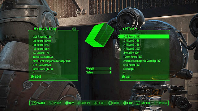 Example trading window - Fallout 4: Interactions with other characters - Basics - Fallout 4 Game Guide & Walkthrough