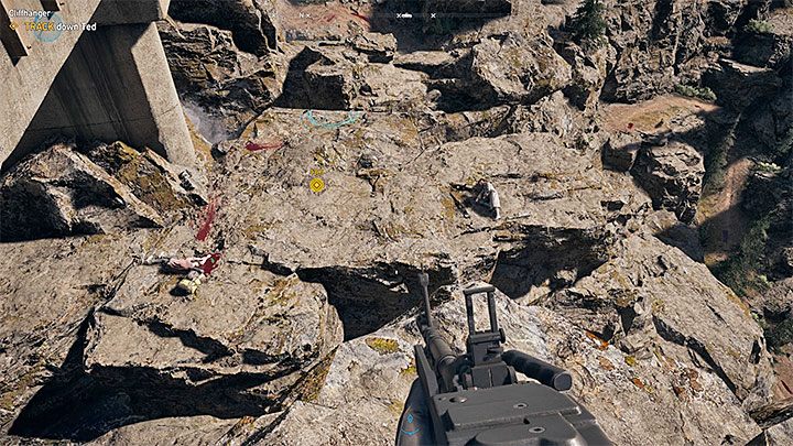 Climb a little bit and reach the asphalt road near the waterfall - Cult locations and prepper stashes in Whitetail Mountains - Whitetail Mountains - Far Cry 5 Game Guide