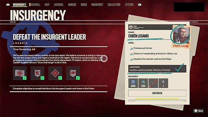 After you complete the 4 steps listed above, the identity of the insurgency's leader will be declassified and you will also learn where to find them - in one of the FND bases on the world map - Far Cry 6: Insurgency Leaders - Basics - Far Cry 6 Guide