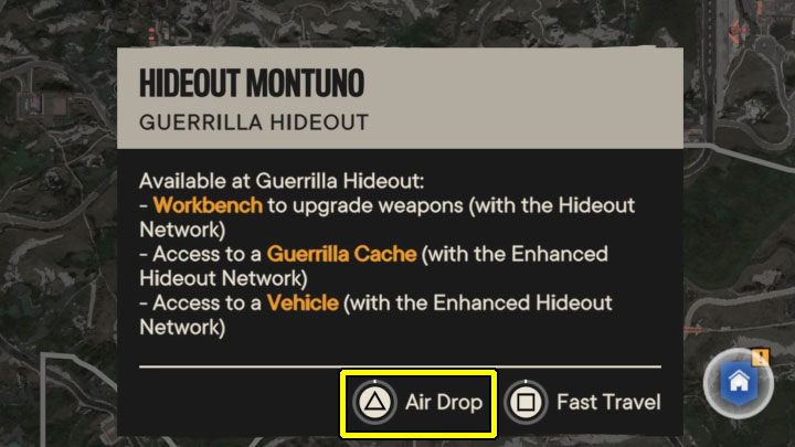 Once you have the Wingsuit, the game will also give you the Air Drop option, which will appear when you browse the map and choose fast travel points - Far Cry 6: Wingsuit - how to unlock? - FAQ - Far Cry 6 Guide
