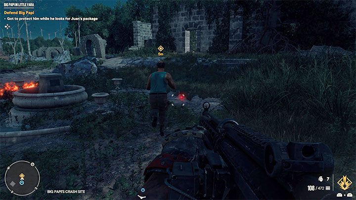Once in a while Big Papi will move to a different area of the ruins, looking for Juan's package - Far Cry 6: Big Papi in Little Yara - walkthrough - Valle De Oro - Far Cry 6 Guide