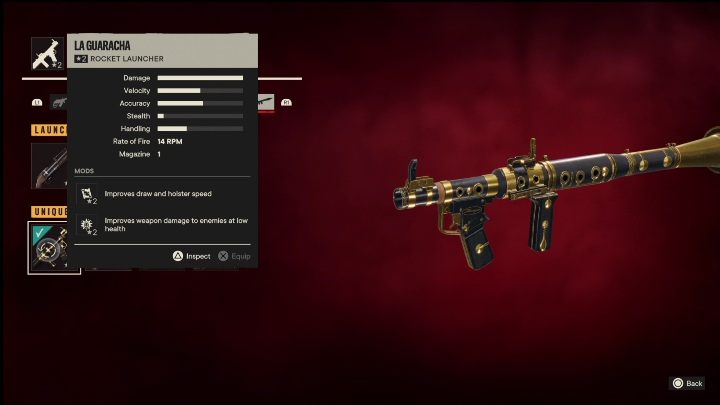 Special Features: La Guaracha is a launcher initially modified with - Far Cry 6: Launchers, Unique weapons - list - Unique weapons - Far Cry 6 Guide