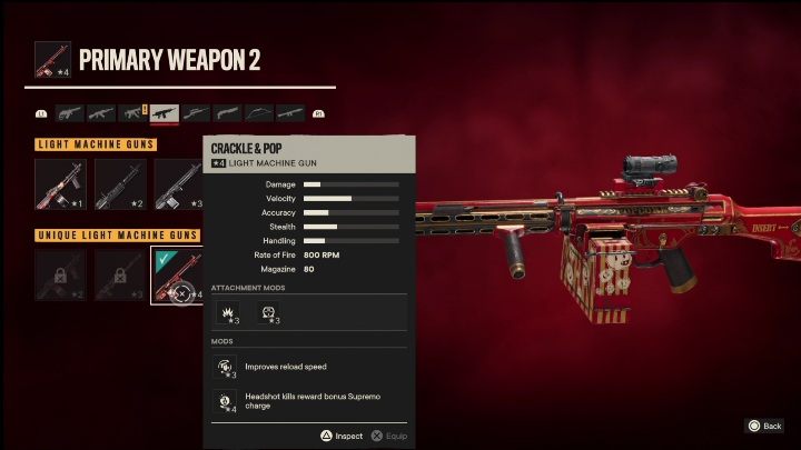 Special Features: Crackle&Pop is a light machine gun initially modified with - Far Cry 6: Light Machine Guns, unique weapons - list - Unique weapons - Far Cry 6 Guide