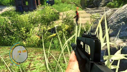When you reach the area shown in the screenshot, toss a stone to lure the enemy off the wooden bridge and kill him - Payback - Main missions - Far Cry 3 - Game Guide and Walkthrough