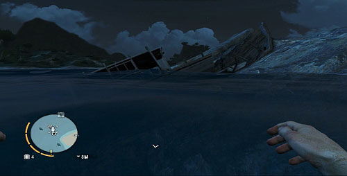 Swim up to the marked area to find a boat wrecked against the rocks (the screenshot) - The Northern Island - North-western part - Cult Objects - Far Cry 3 - Game Guide and Walkthrough