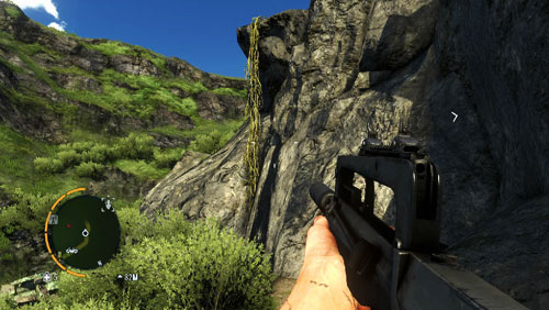 Reach the area marked with the red circle to find vines hanging down from a ledge - The Southern Island - North-western part - Cult Objects - Far Cry 3 - Game Guide and Walkthrough
