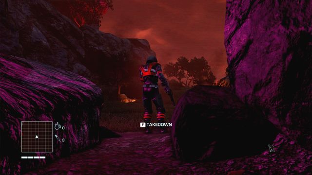 The next goal is a pink passage under rocks - crouch to get inside and continue further - 1 - You got time to duck? - Main missions - Far Cry 3: Blood Dragon - Game Guide and Walkthrough