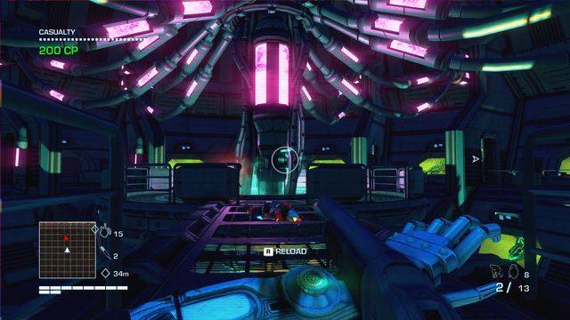 Once the situation on the ground floor is quite clear, locate the entrance to the upper level (right from the entrance to the room, over the platform guarded by a heavy soldier) - 5 - I don't deal with psychos. I put'em away - Main missions - Far Cry 3: Blood Dragon - Game Guide and Walkthrough