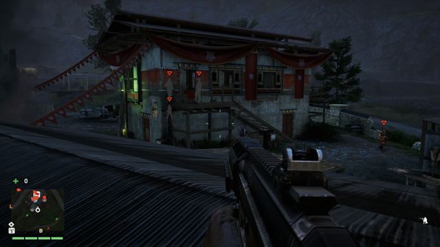 From the roof, you will have a good view on the area - just watch out not to be seen by the soldier that also goes up there. - Kyra Tea Terraces - Outposts - One alarm - Far Cry 4 - Game Guide and Walkthrough