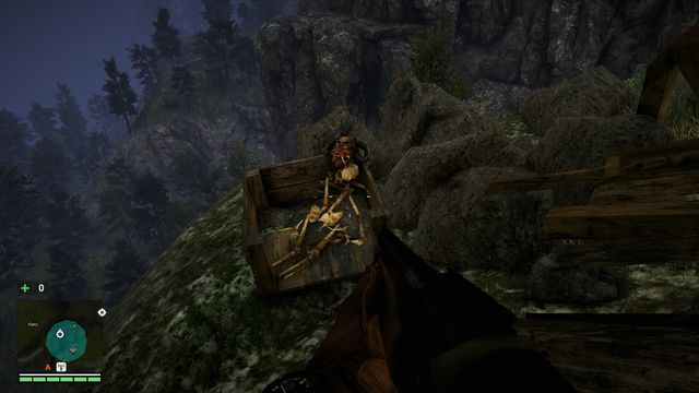 The mask is attached to a skeleton in a wooden box, on the edge - Northern and north-eastern Kyrat - Yalungas Masks - Far Cry 4 - Game Guide and Walkthrough