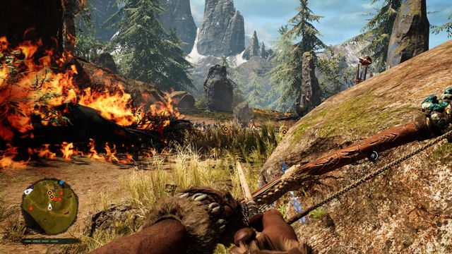 Watch out for the fast spreading fire and bombs thrown at you. - Sisters of Fire (Dah) - Walkthrough - Far Cry Primal - Game Guide and Walkthrough