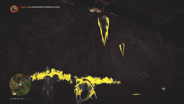 After immobilizing the beast, drop a stalactite on its head. - The Great Scar Bear - Beast Master Hunts - Far Cry Primal - Game Guide and Walkthrough