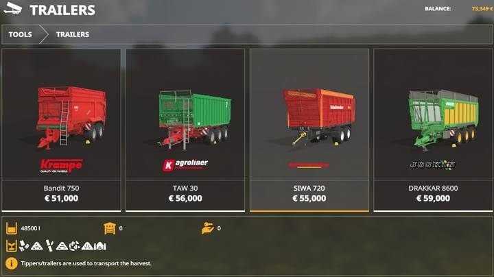 Some trailers have specific applications. - Farming Simulator 19: Trailers, semi-trailers - List of vehicles and machines - Farming Simulator 19 Guide and Tips