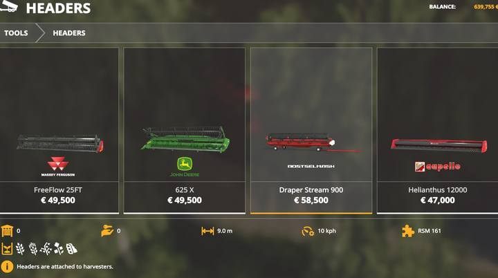 Headers. - Farming Simulator 19: Harvesters, headers - List of vehicles and machines - Farming Simulator 19 Guide and Tips