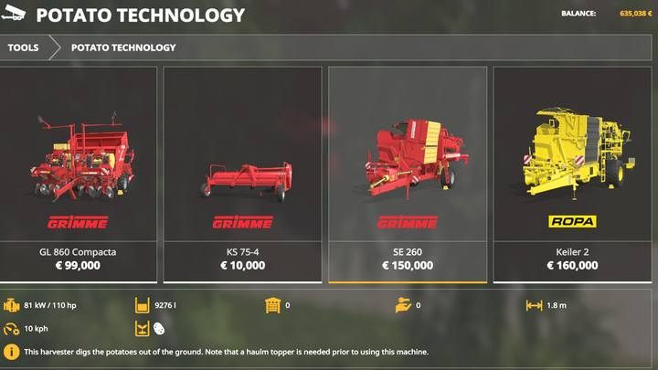 Potato harvesters. - Farming Simulator 19: Harvesters, headers - List of vehicles and machines - Farming Simulator 19 Guide and Tips