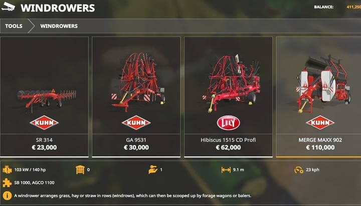 Windrowers. - Farming Simulator 19: Machines for grass, hay - List of vehicles and machines - Farming Simulator 19 Guide and Tips