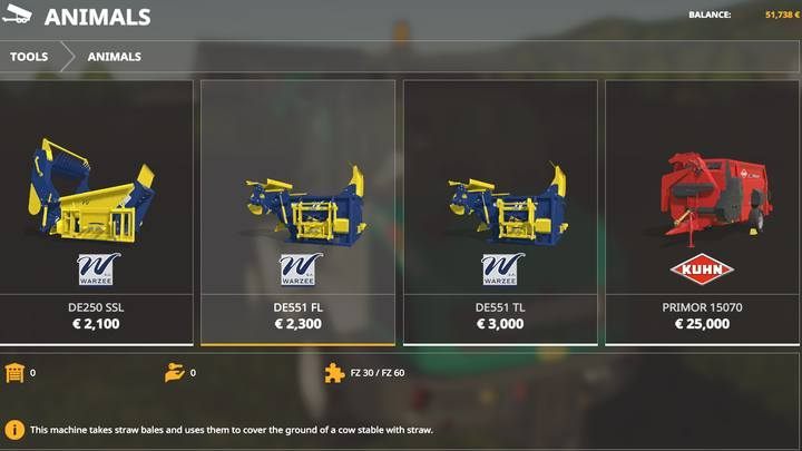 If you use bale straw, you will have to use one of the Warzee or KUHN PRIMOR 15070 machines to spread straw in your homestead - Farming Simulator 19: Animal husbandry machines, vehicles - List of vehicles and machines - Farming Simulator 19 Guide and Tips