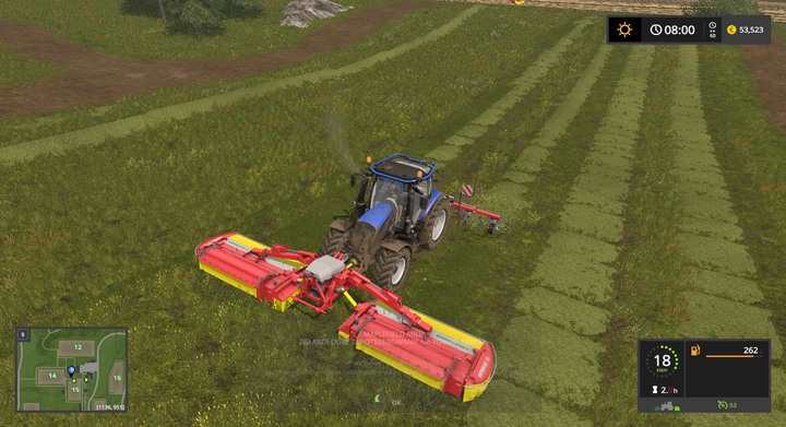 To make hay harvesting faster, the initial stages of the game allow this trick: install a double mower (e - Grass, Hay and Ensilage - Information on crops - Farming Simulator 17 Game Guide
