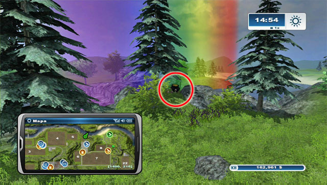 Reach the place where the rainbow hits the ground and you should see your prize - Prize for the horseshoes | Horseshoes - Horseshoes - Farming Simulator 2013 Game Guide