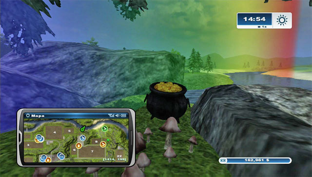Move in closer to note that its a kettle filled with gold - Prize for the horseshoes | Horseshoes - Horseshoes - Farming Simulator 2013 Game Guide